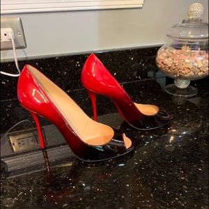 Louboutin Red & Black peep toe